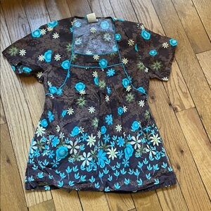 Studio B Blue and Brown Floral Top